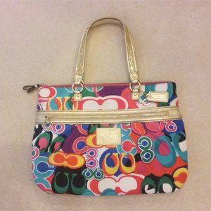 XL COACH Multi-Color Poppy Pop C Daisy Shoulder Bag Hand Bag Glam Tote Rare!